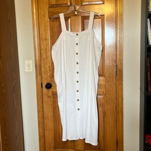 White Dress with Button Detail, Pockets and Belt